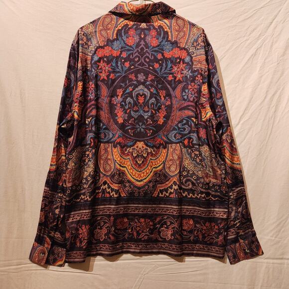 ASOS Mens Medium Relaxed Satin Shirt Brown Orange Paisley Avant Garde Maximalist - Picture 3 of 8